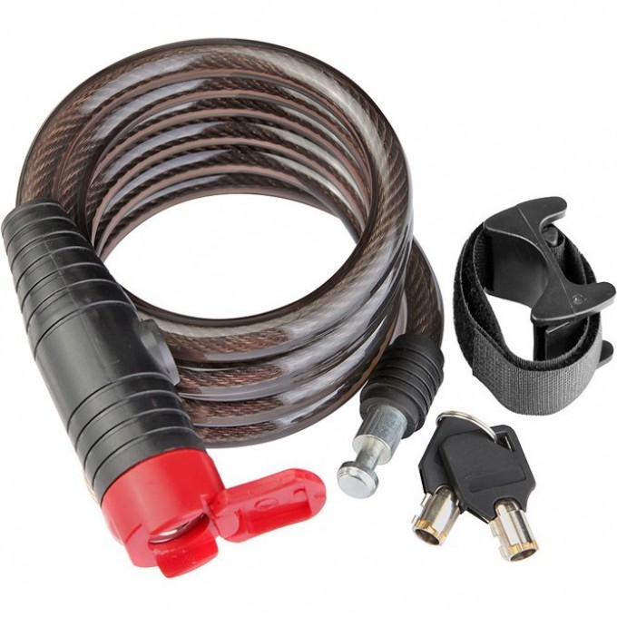 Трос-замок 87202+HL032, 12х1800 мм, с креплением на велосипед, черно-красный 540017